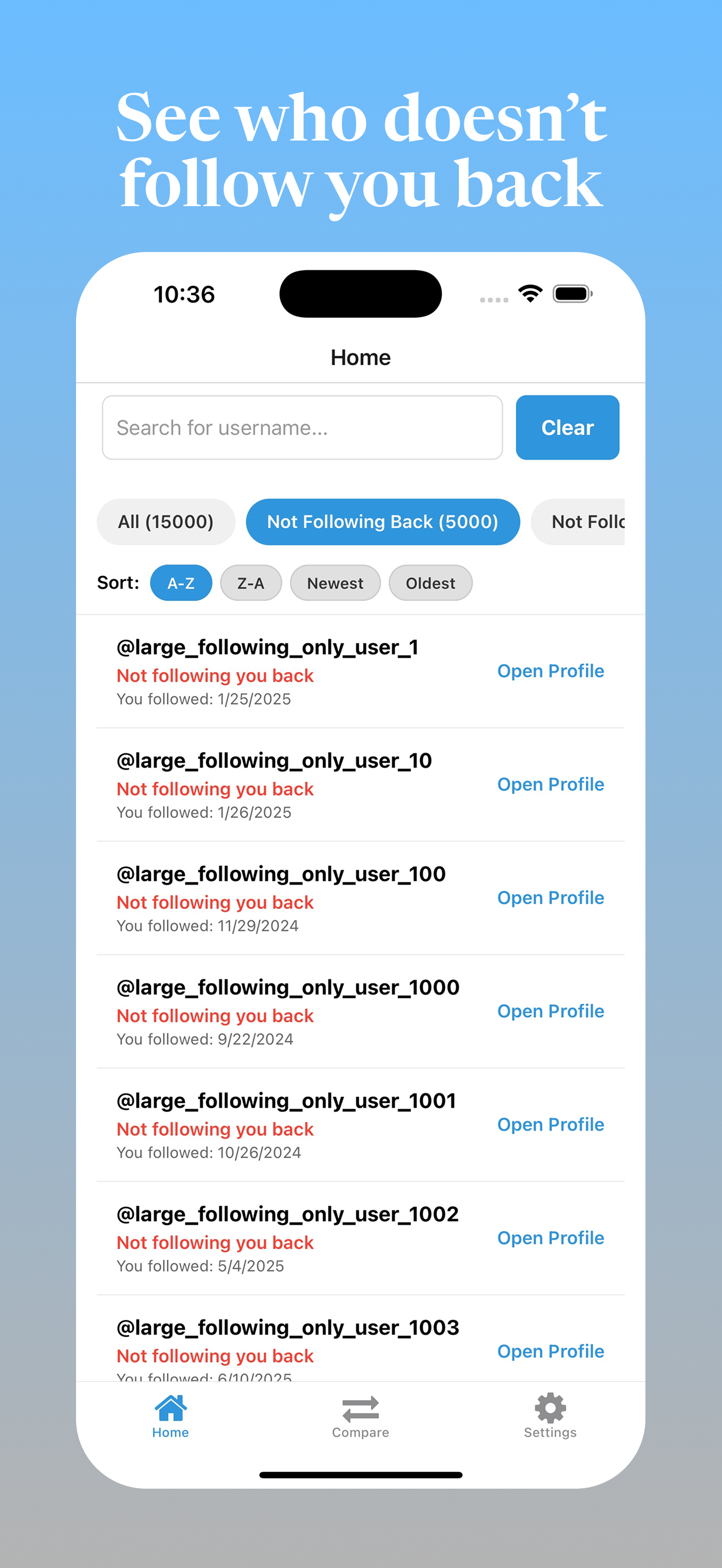 Compare followers over time